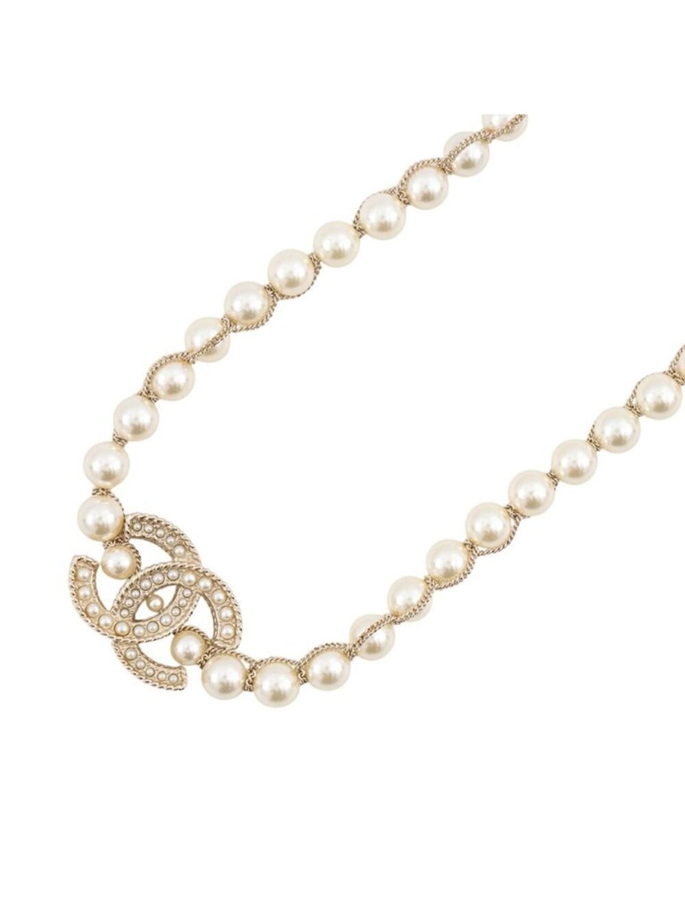 Chanel Necklace Faux Pearl CC Logo Rhinestone